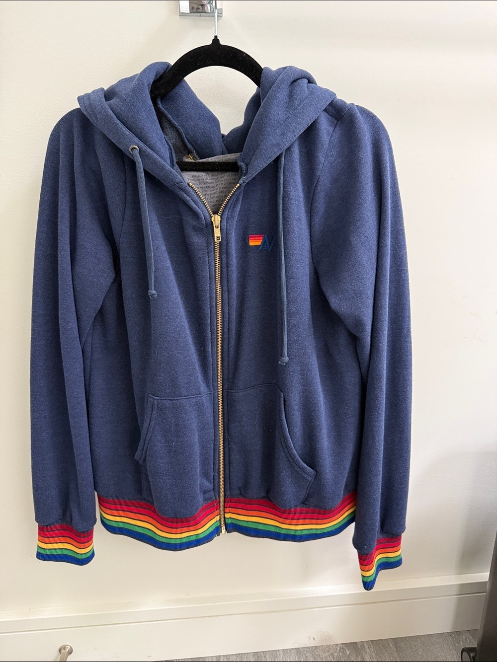 Vintage Aviator Nation Men's Navy Zip-Up Hoodie with Rainbow Trim